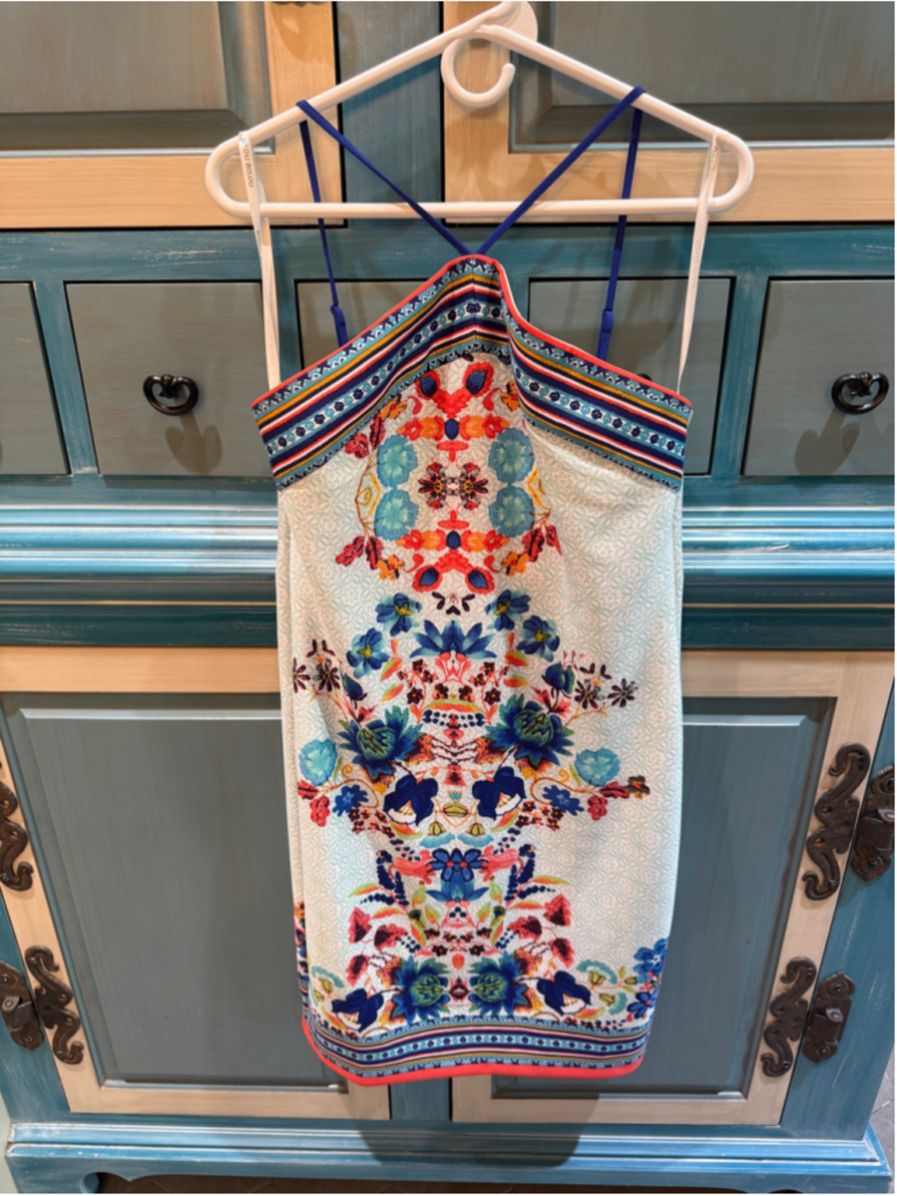 Women's Bisou Bisou by Michele Bohbot Blue Floral Halter Mini Dress Size 12